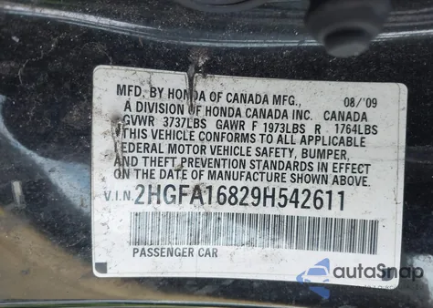 2009 Honda Civic Ex from USA, damaged, VIN 2HGFA16829H542611